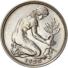Moneda, ALEMANIA - REPÚBLICA FEDERAL, 50 Pfennig, 1950, Hamburg, MBC+, Cobre -
