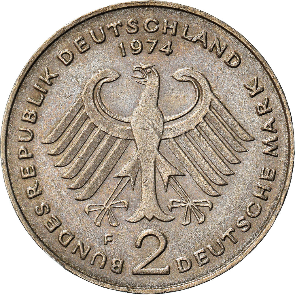 Münze, Bundesrepublik Deutschland, 2 Mark, 1974, Stuttgart, SS, Copper-Nickel