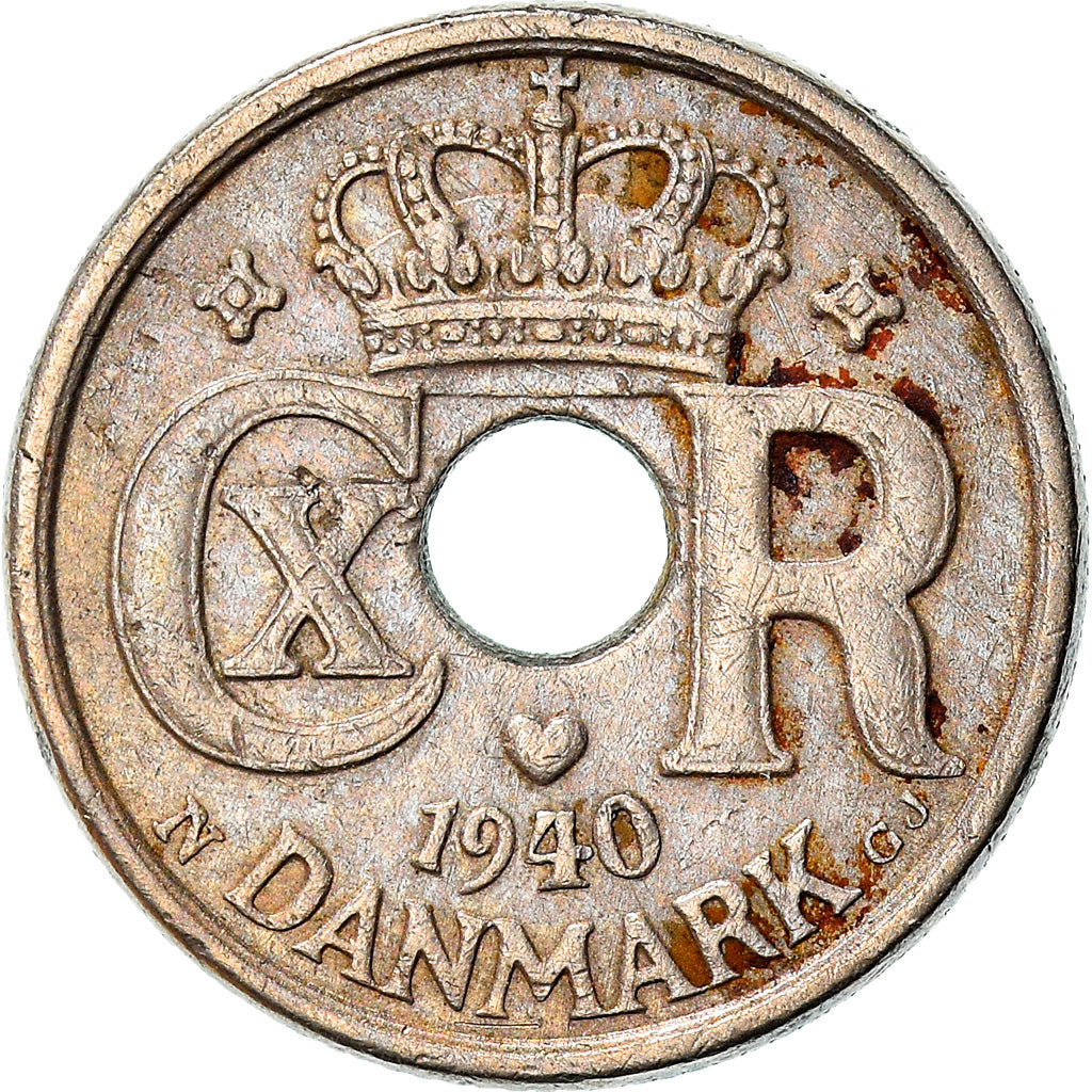 Moneta, Danimarca, Christian X, 10 Öre, 1940, Copenhagen, BB, Rame-nichel