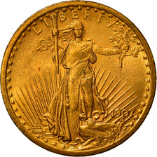 Moneta, USA, Saint-Gaudens, $20, Double Eagle, 1907, Philadelphia, AU(55-58)