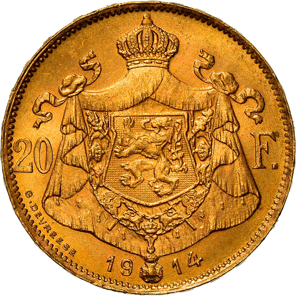 Coin, Belgium, Albert I, 20 Francs, 20 Frank, 1914, AU(55-58), Gold, KM:78