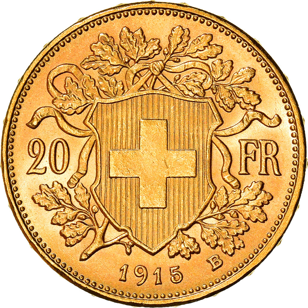 Moneda, Suiza, 20 Francs, 1915, Bern, SC+, Oro, KM:35.1