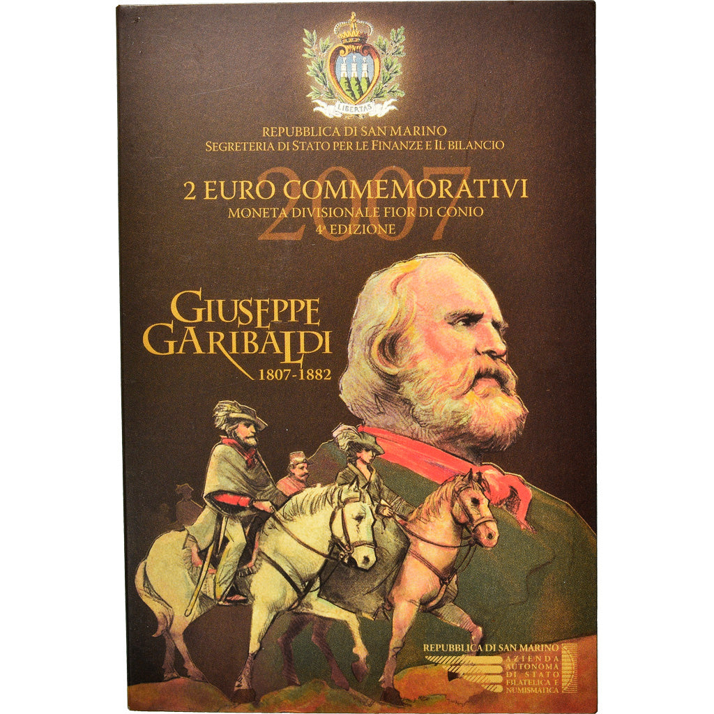 San Marino, 2 Euro, Giuseppe Garibaldi, 2007, MS(65-70), Bi-Metallic