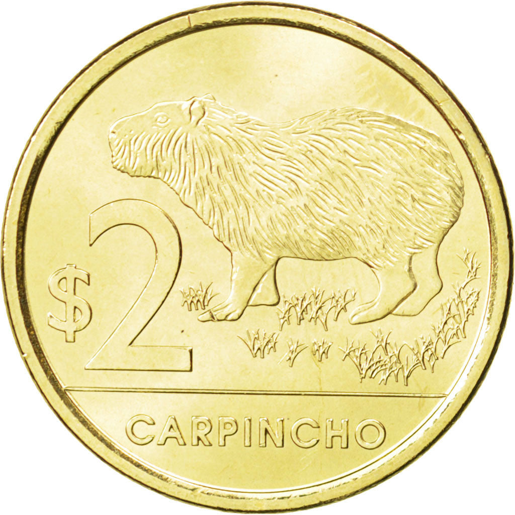 URUGUAY, 2 Pesos Uruguayos, 2011, KM #136, MS(63), Brass Plated Steel, 23, 4.44