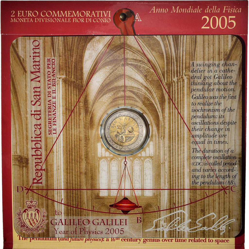 San Marino, 2 Euro, Galileo Galilei, 2005, Rome, BU, MS(65-70), Bi-Metallic