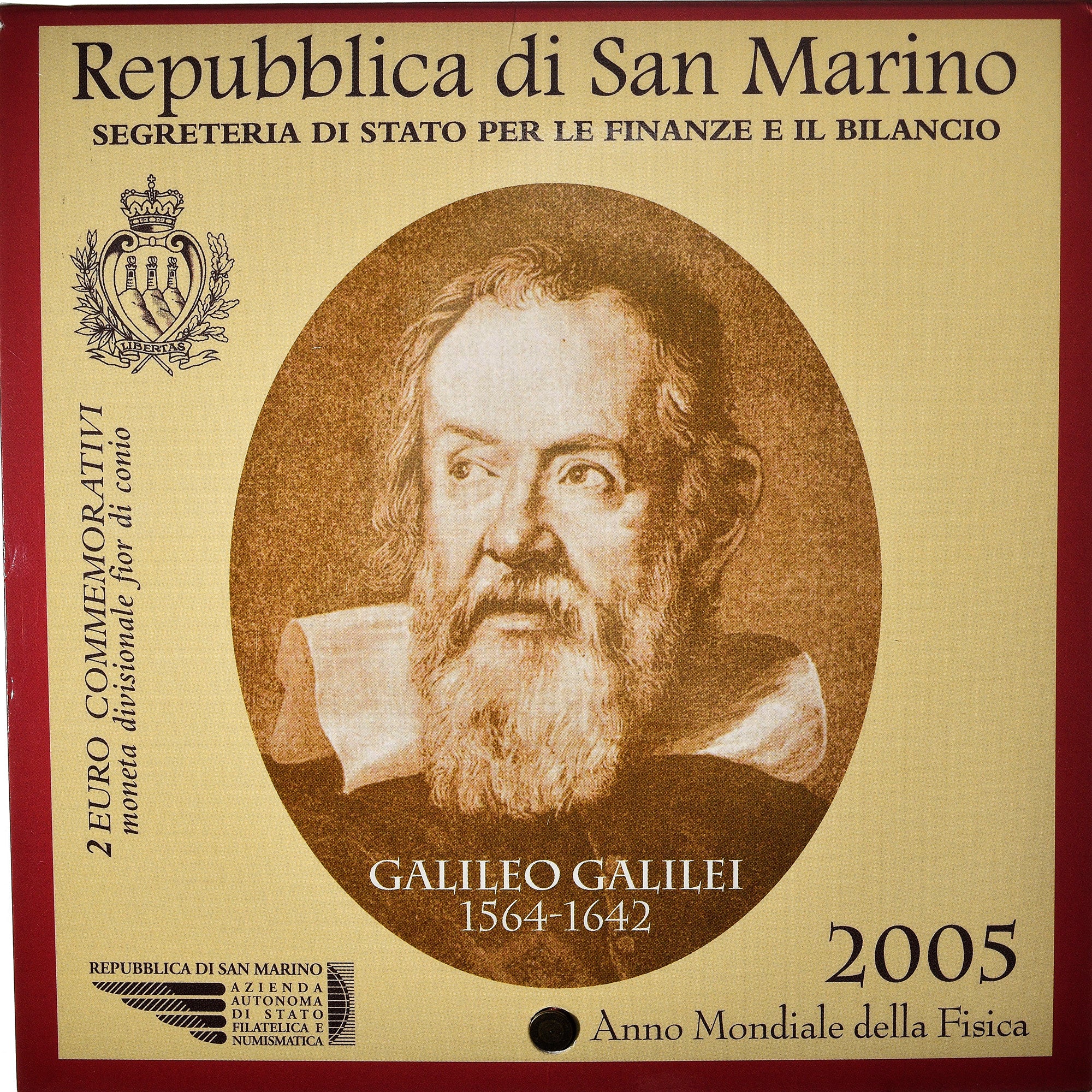 San Marino, 2 Euro, Galileo Galilei, 2005, Rome, BU, MS(65-70), Bi-Metallic