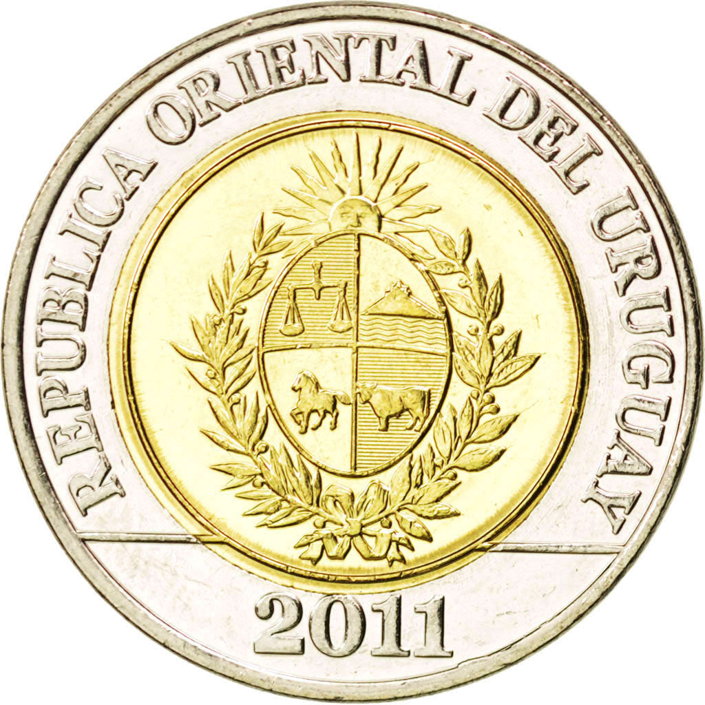 URUGUAY, 10 Pesos Uruguayos, 2011, KM #134, MS(63), Bi-Metallic, 28, 10.33