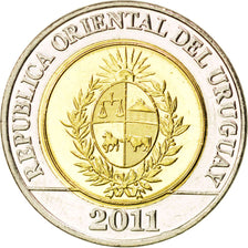 URUGUAY, 10 Pesos Uruguayos, 2011, KM #134, MS(63), Bi-Metallic, 28, 10.33