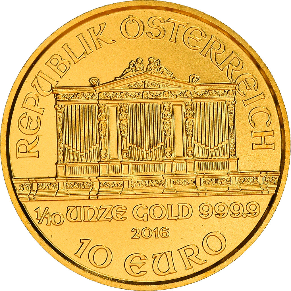 Coin, Austria, Philharmonic Orchestra, 10 Euro, 2016, 1/10 Oz, MS(65-70), Gold