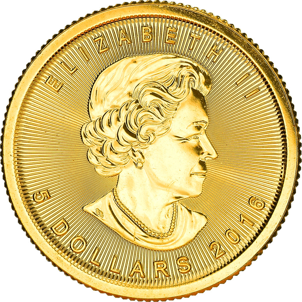 Monnaie, Canada, Elizabeth II, Maple Leaf, 5 Dollars, 2016, 1/10 Once, FDC, Or
