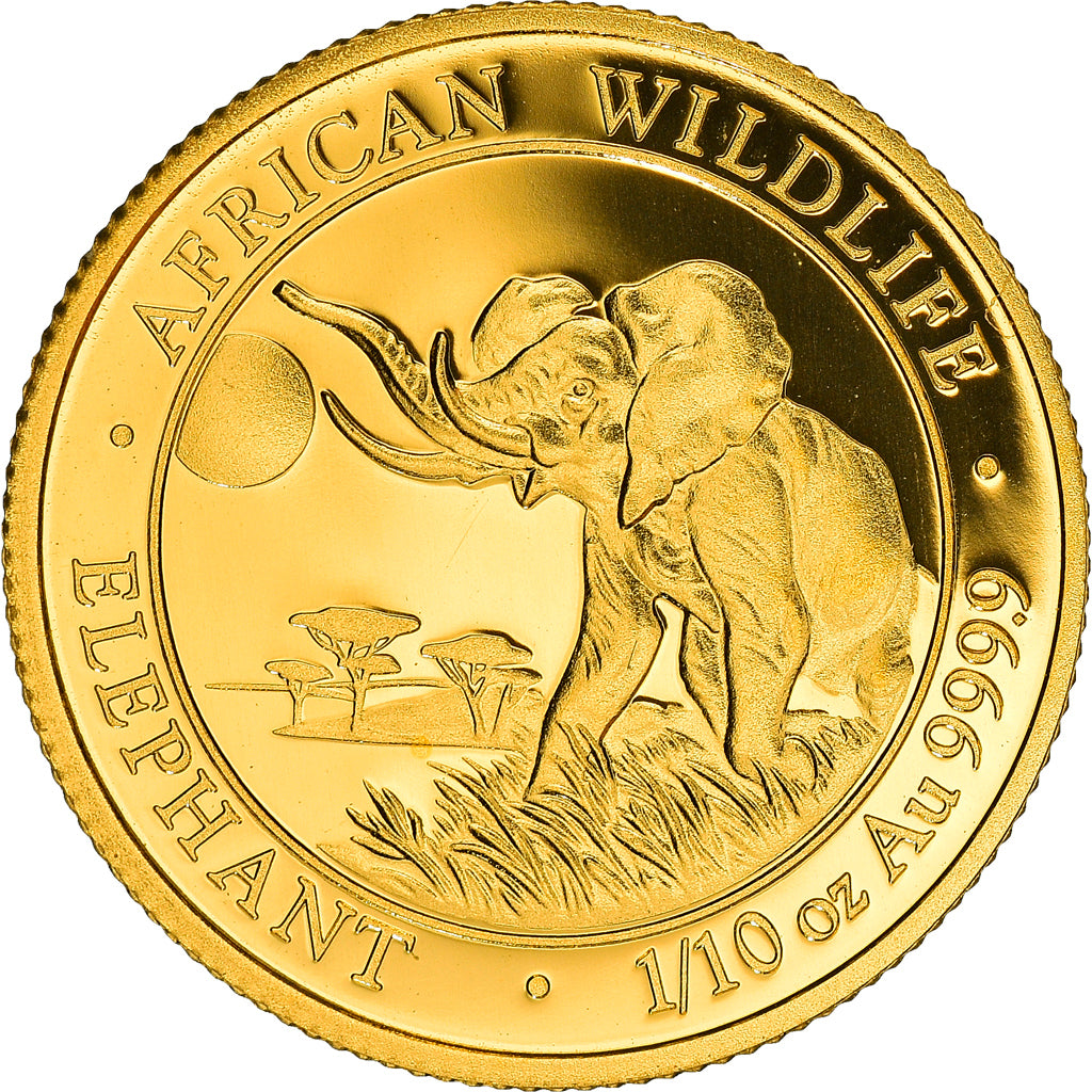 Coin, Somalia, Elephant, 100 Shillings, 2016, 1/10 Oz, MS(65-70), Gold