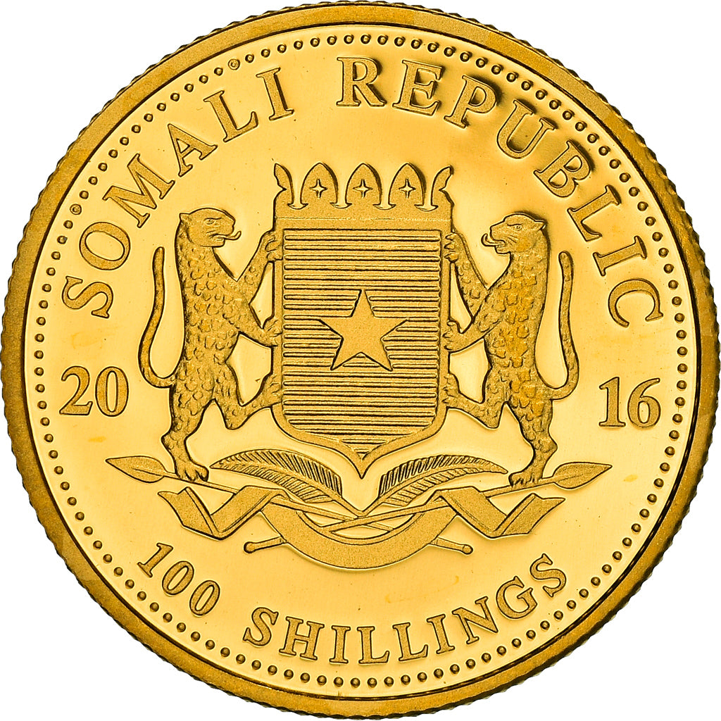 Coin, Somalia, Elephant, 100 Shillings, 2016, 1/10 Oz, MS(65-70), Gold