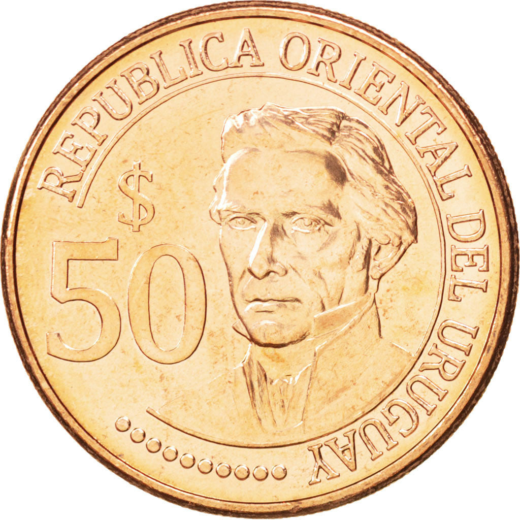 URUGUAY, 50 Pesos Uruguayos, 2011, KM #139, MS(63), Copper Plated Steel, 28,...