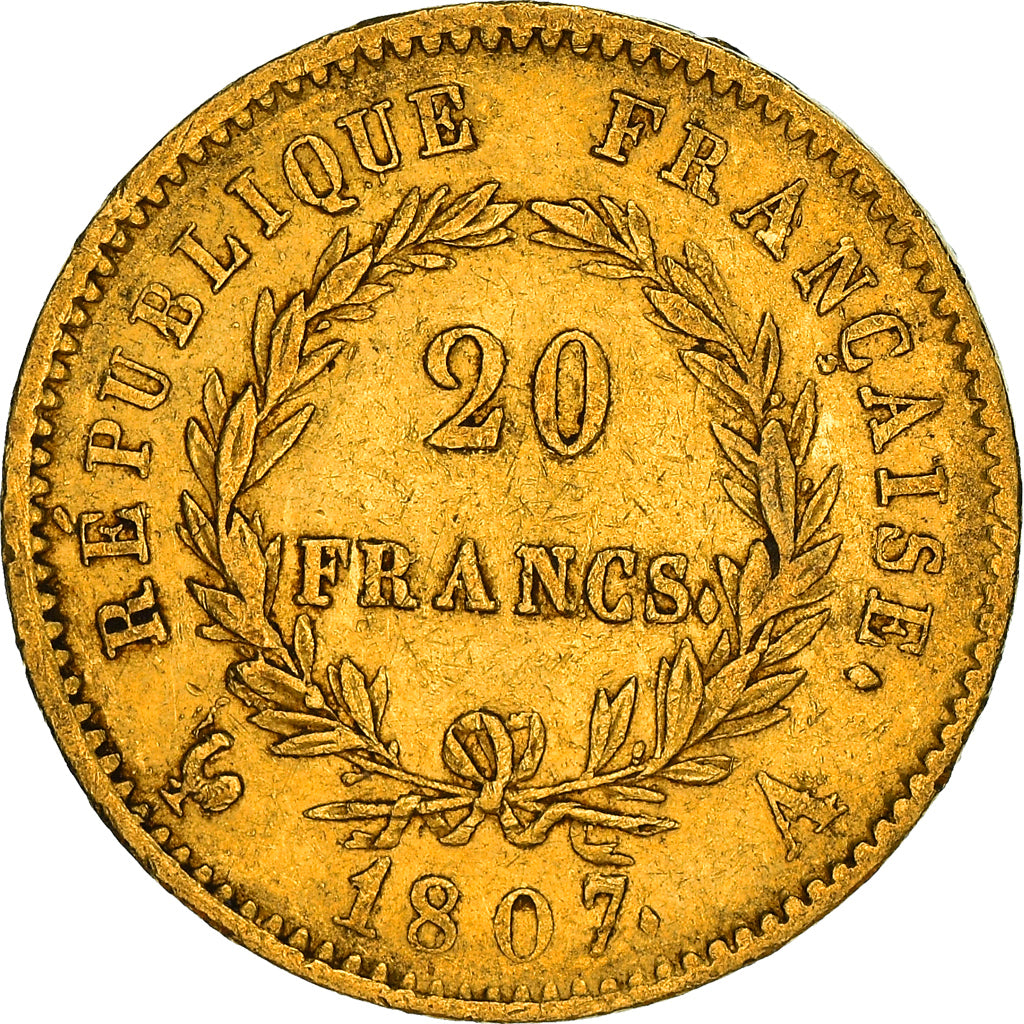 Coin, France, Napoléon I, 20 Francs, 1807, Paris, VF(30-35), Gold, KM:A687.1