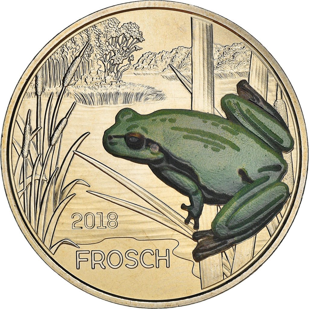 Austria, 3 Euro, The Frog, 2018, Colourized, MS(65-70), Copper-nickel