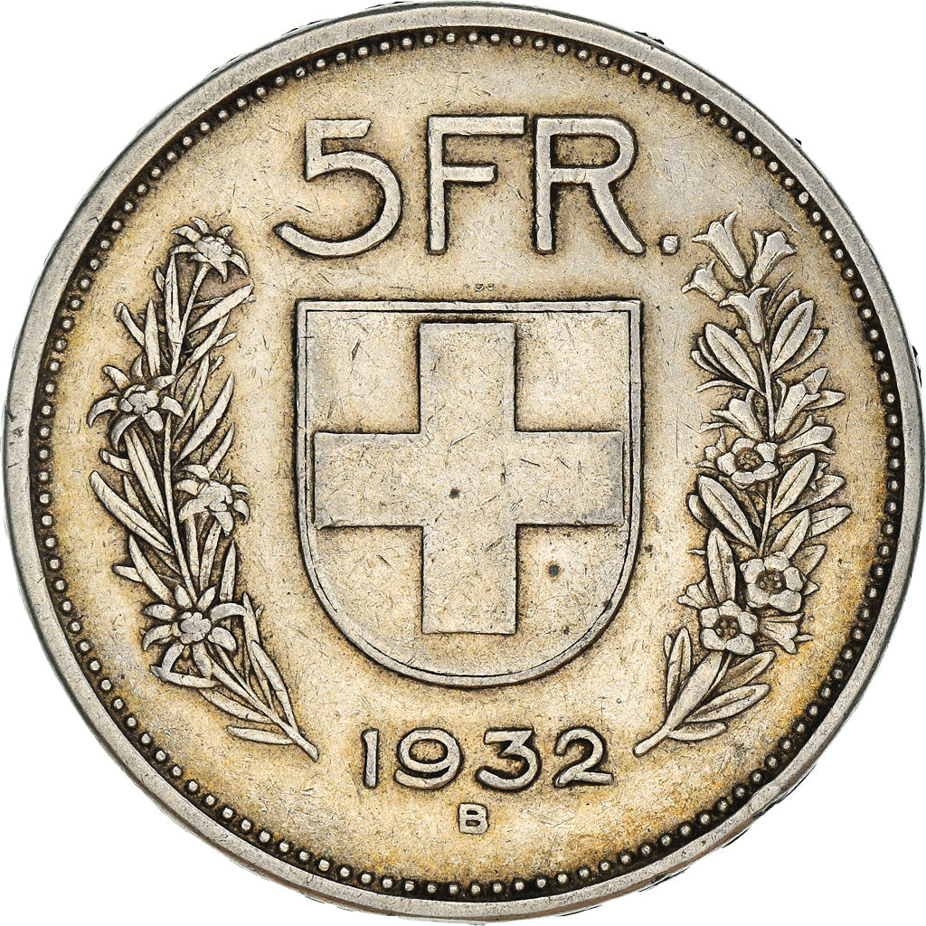 Coin, Switzerland, 5 Francs, 1932, Bern, EF(40-45), Silver, KM:40