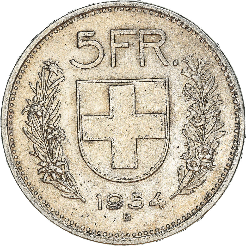 Coin, Switzerland, 5 Francs, 1954, Bern, EF(40-45), Silver, KM:40