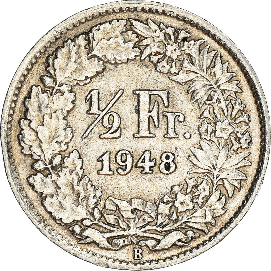 Coin, Switzerland, 1/2 Franc, 1948, Bern, VF(30-35), Silver, KM:23