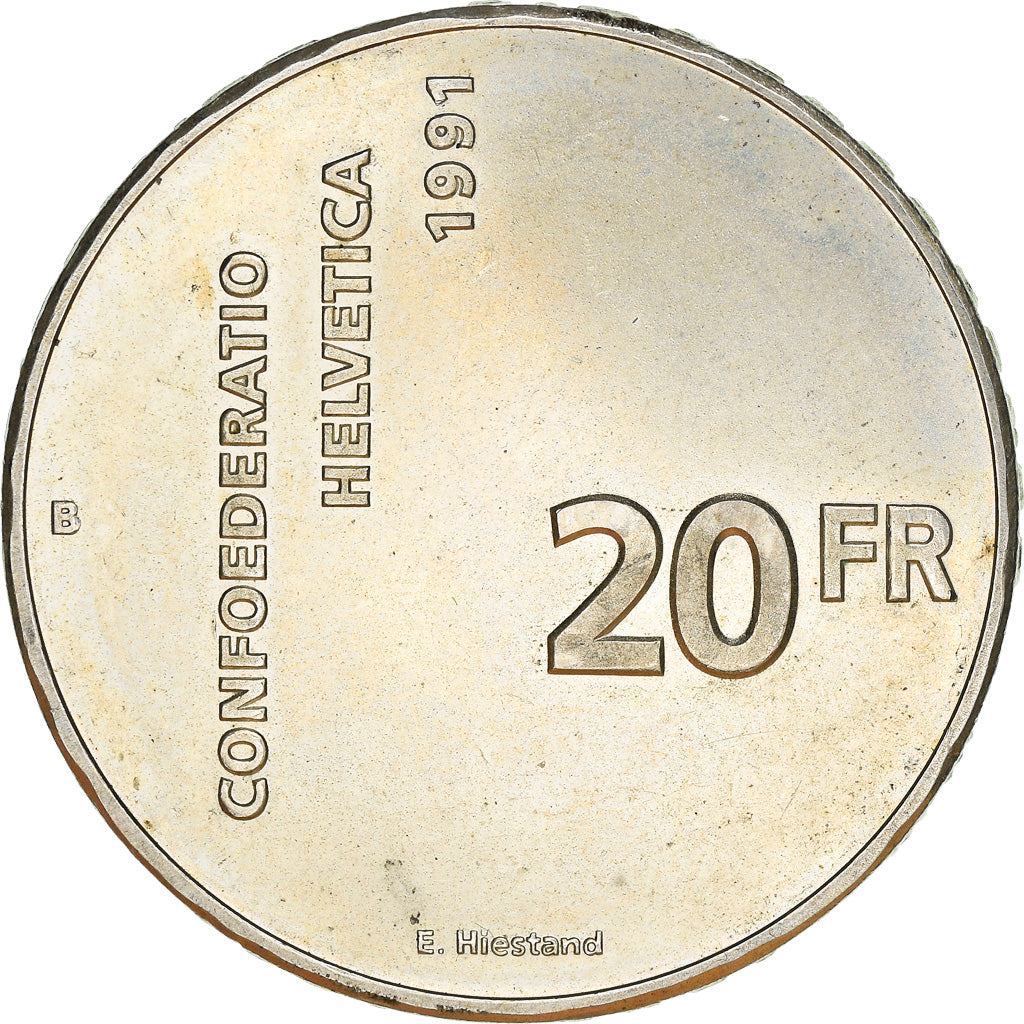 Coin, Switzerland, 20 Francs, 1991, Bern, MS(60-62), Silver, KM:70