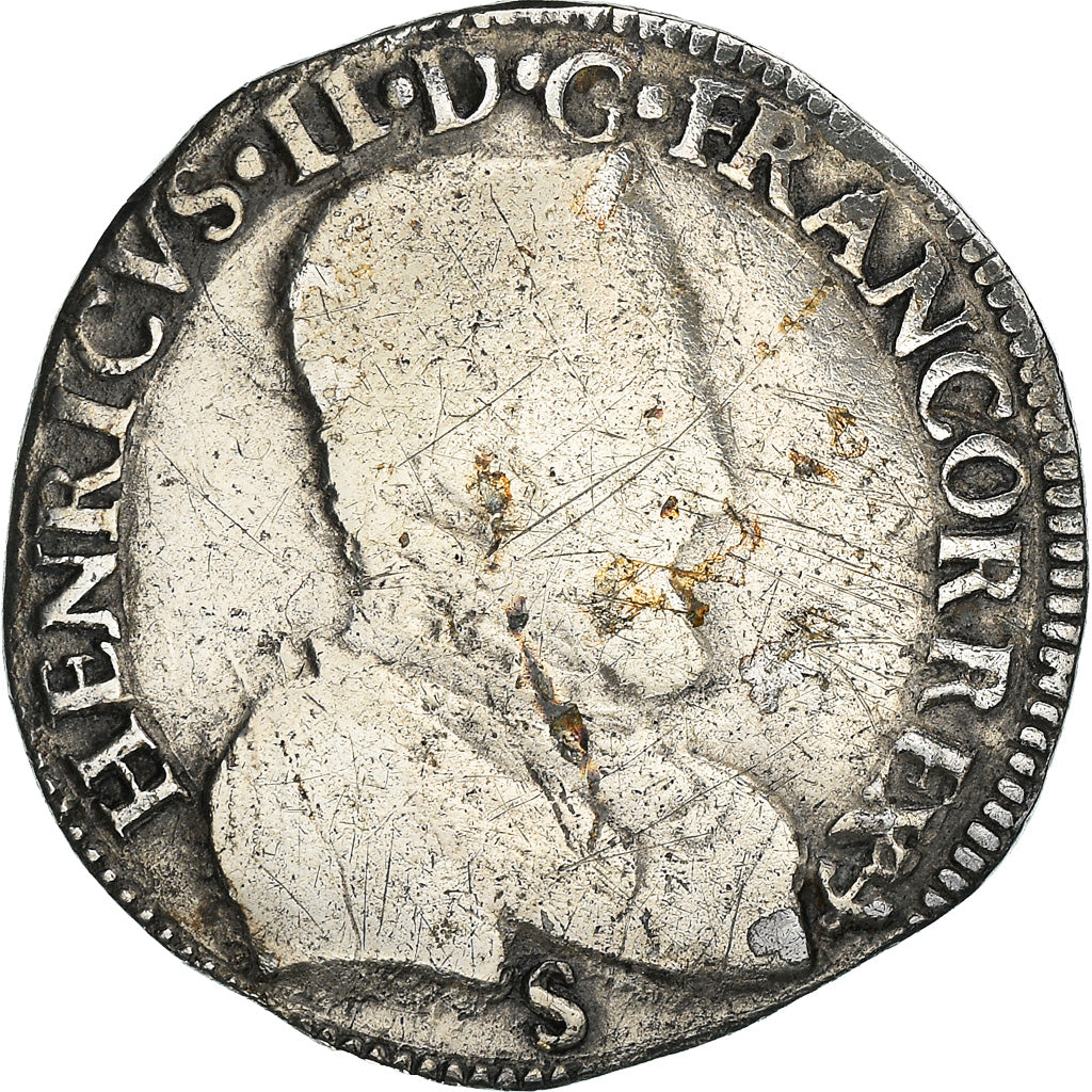 Moneta, Francia, Henri II, 1/2 Teston, 1556, Bayonne, B+, Argento, Sombart:4560