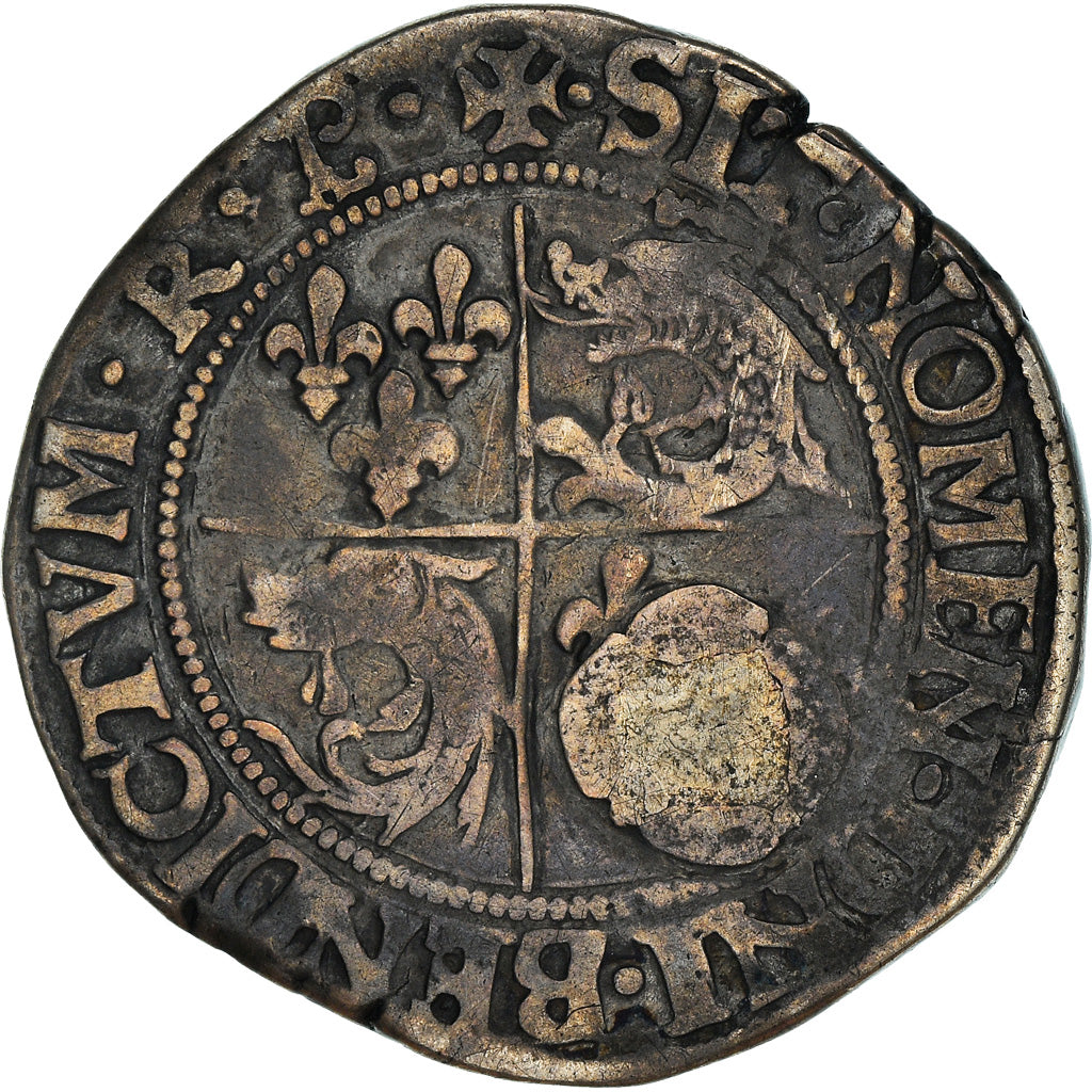 Moneta, Francia, François Ier, Teston du Dauphiné, Romans, Plugged hole, MB