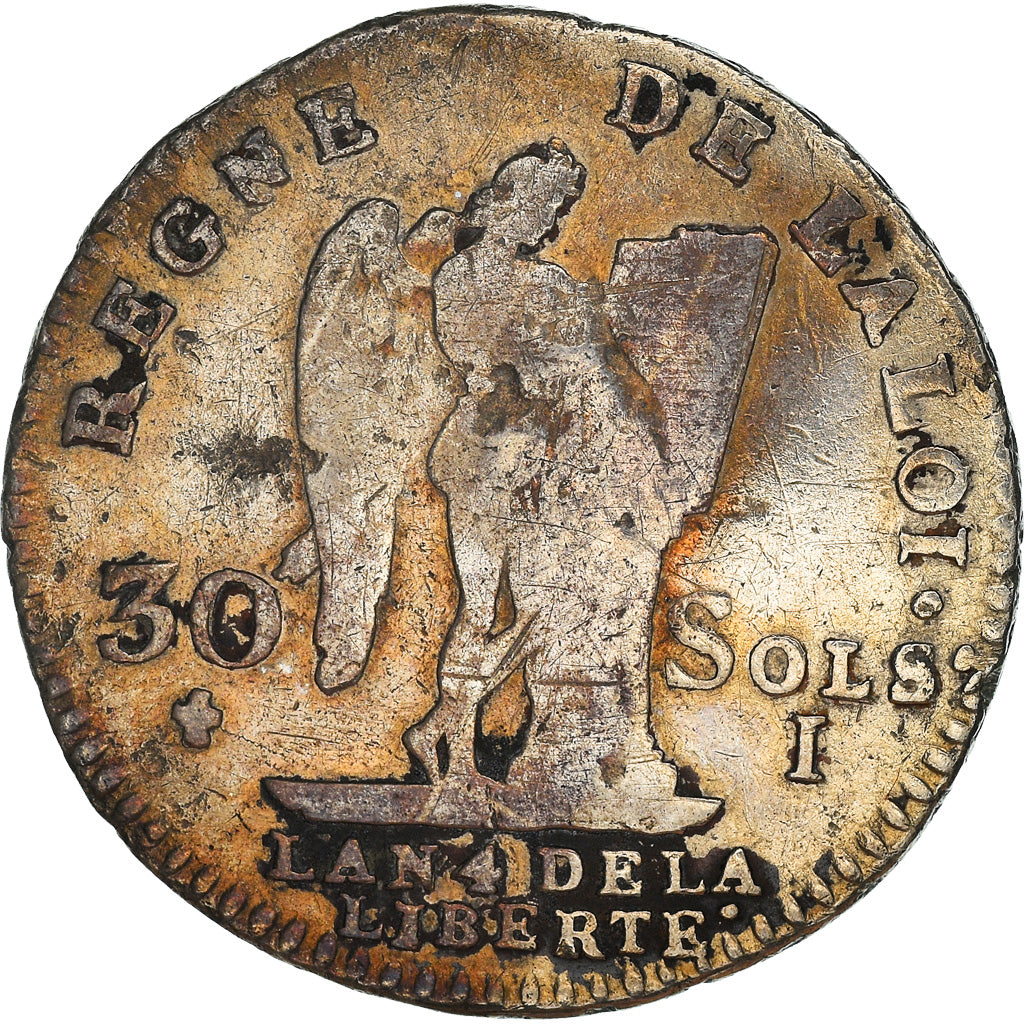 Coin, France, Louis XVI, 30 Sols, 1792, Limoges, VF(20-25), Silver, KM:606.7