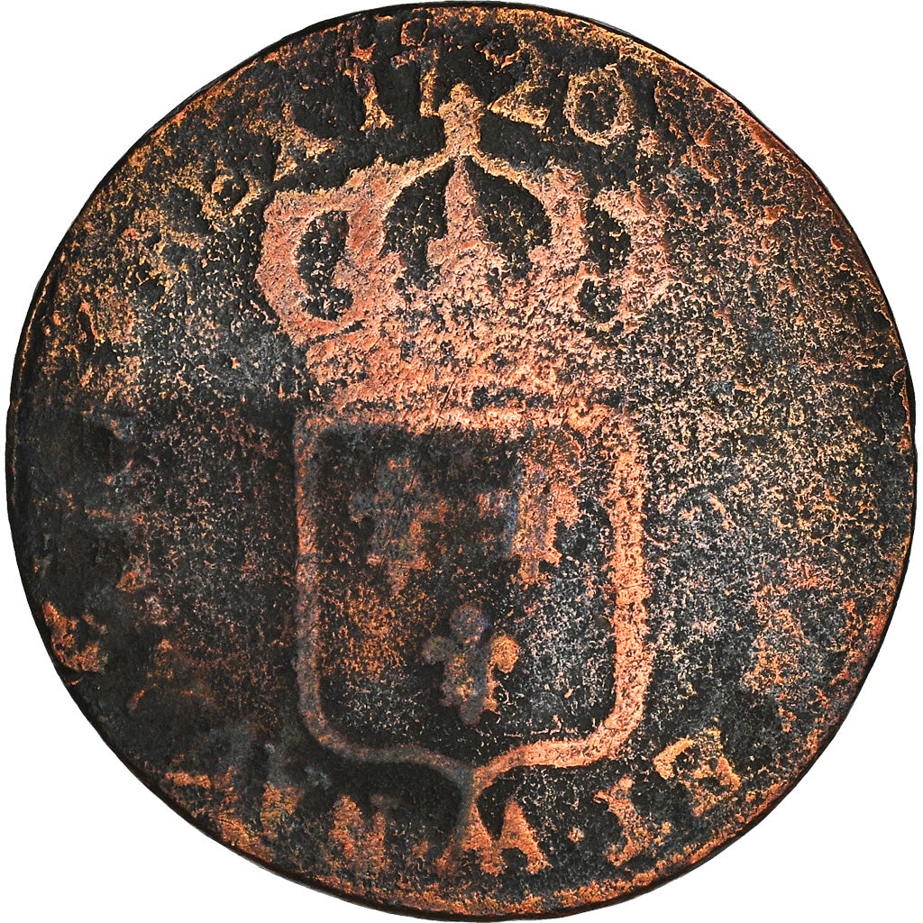 Monnaie, France, Louis XV, 1/2 Sol, 1720, Metz, B, Cuivre, Gadoury:273