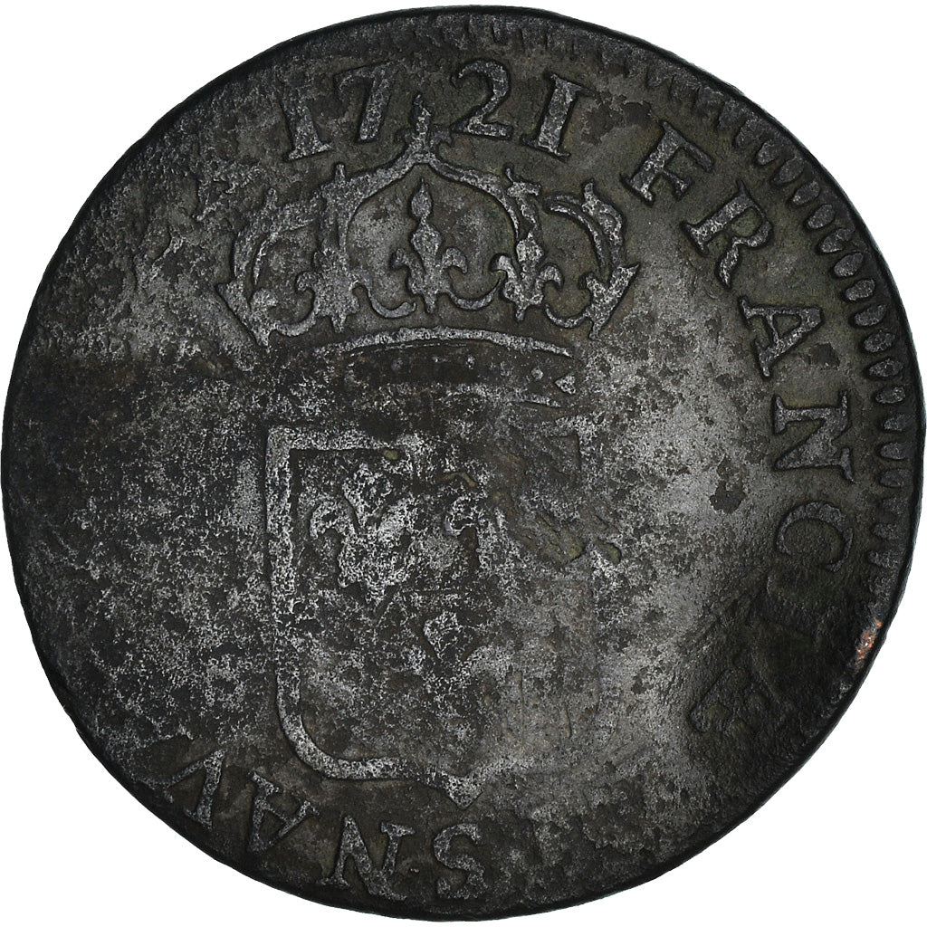 Coin, France, Louis XV, 1/2 Sol, 1721, Reims, F(12-15), Copper, Gadoury:273