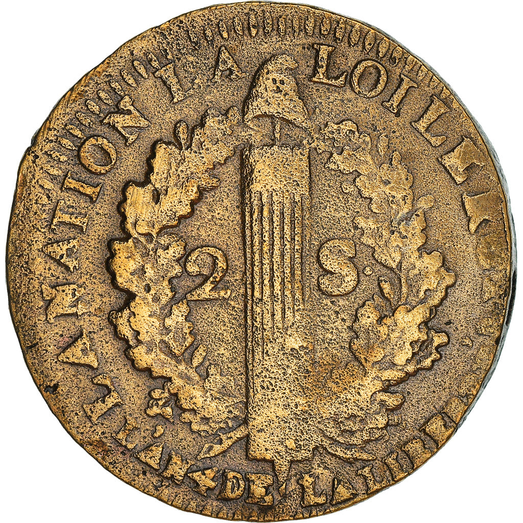 Coin, France, Louis XVI, 2 Sols, 1792, Lille, VF(30-35), Bronze, KM:603.16