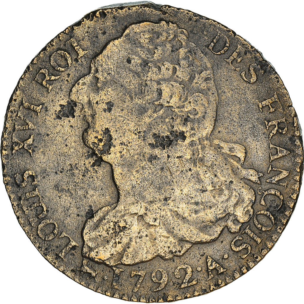 Moneta, Francja, Louis XVI, 2 Sols, 1792, Paris, VF(30-35), Brązowy, Gadoury:25