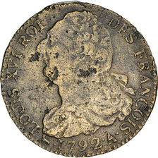 Moneda, Francia, Louis XVI, 2 Sols, 1792, Paris, BC+, Bronce, Gadoury:25