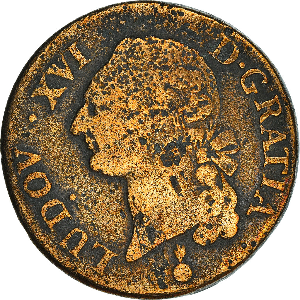 Coin, France, Louis XVI, Sol à l'Ecu, 1791, Metz, F(12-15), Copper, KM:602.1