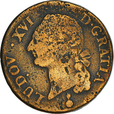 Coin, France, Louis XVI, Sol à l'Ecu, 1791, Metz, F(12-15), Copper, KM:602.1