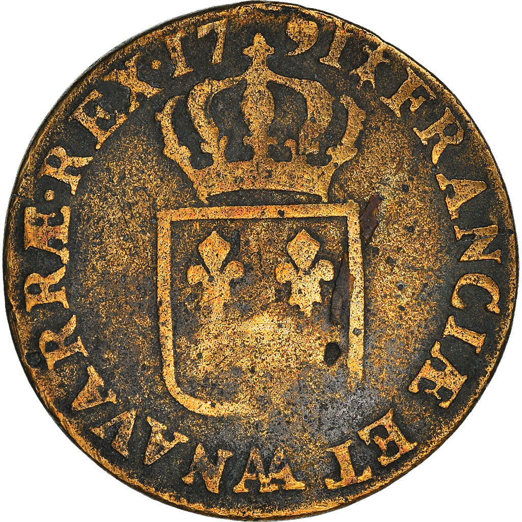 Coin, France, Louis XVI, Sol à l'Ecu, 1791, Metz, F(12-15), Copper, KM:602.1