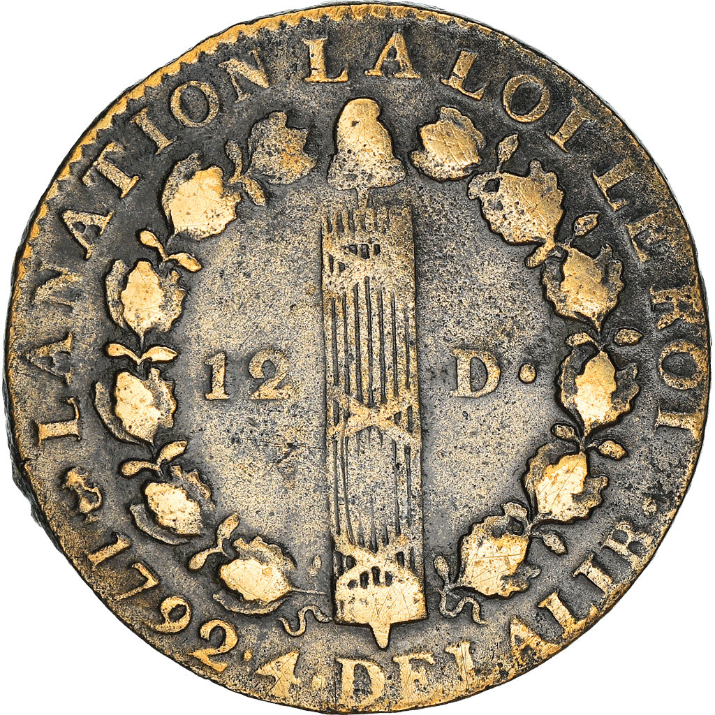 Coin, France, Louis XVI, 12 Deniers, 1792, Paris, VF(30-35), Métal de cloche