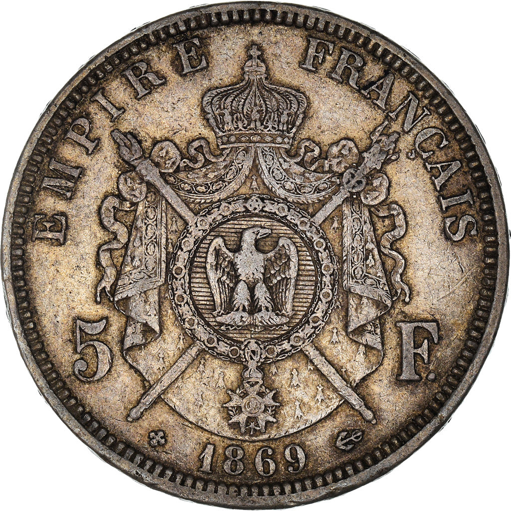 Coin, France, Napoleon III, 5 Francs, 1869, Strasbourg, EF(40-45), Silver