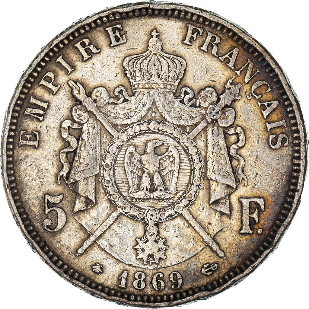 Coin, France, Napoleon III, 5 Francs, 1869, Paris, VF(30-35), Silver, KM:799.1