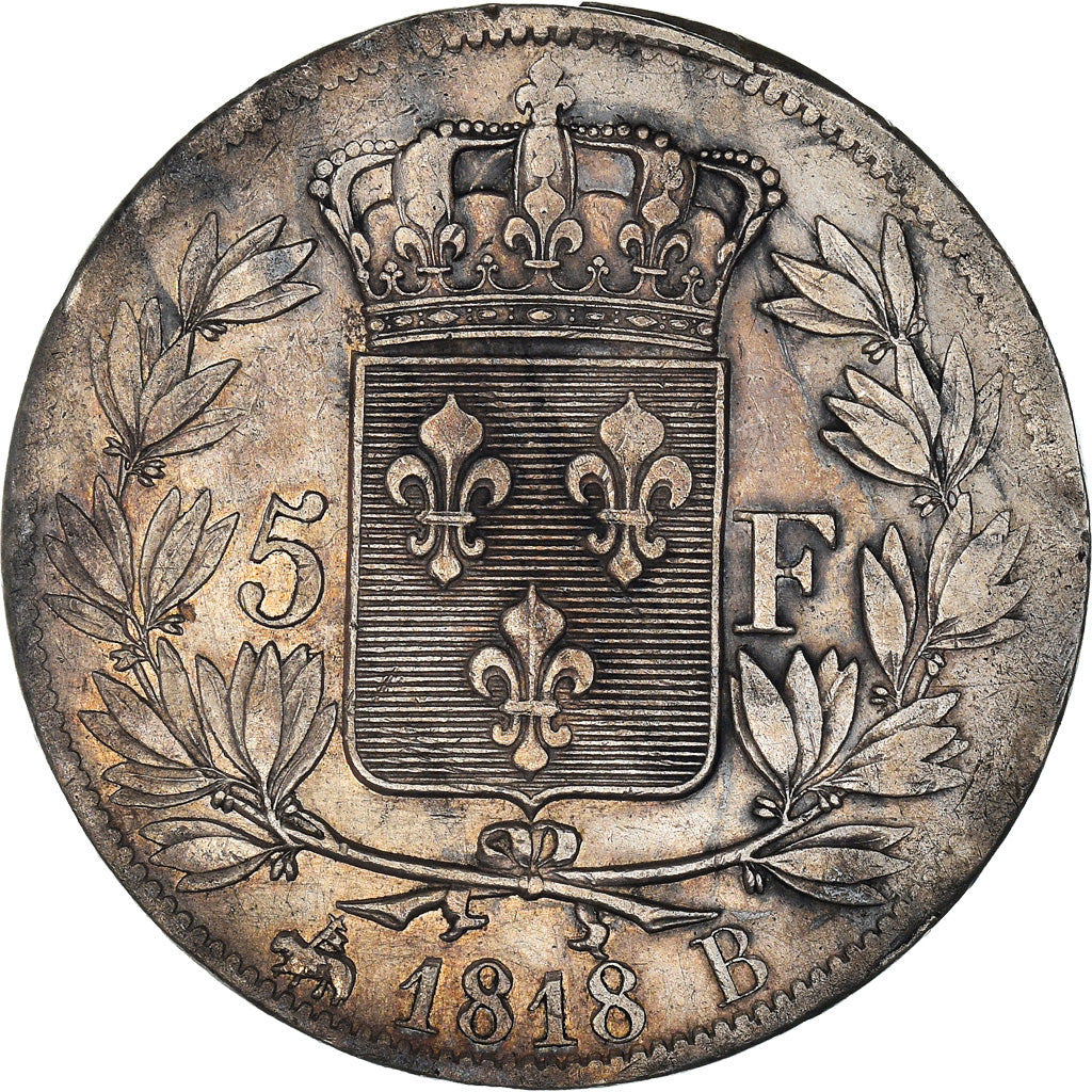 Monnaie, France, Louis XVIII, 5 Francs, 1818, Rouen, TTB, Argent, Gadoury:614
