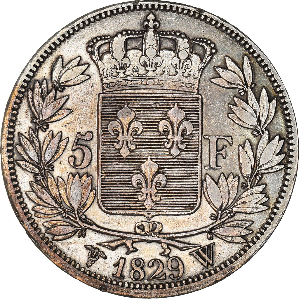 Moneda, Francia, Charles X, 5 Francs, 1829, Lille, BC+, Plata, KM:728.13
