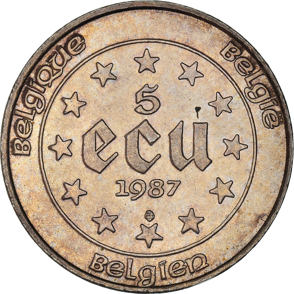 Moneta, Belgio, 5 Ecu, 1987, SPL, Argento, KM:166