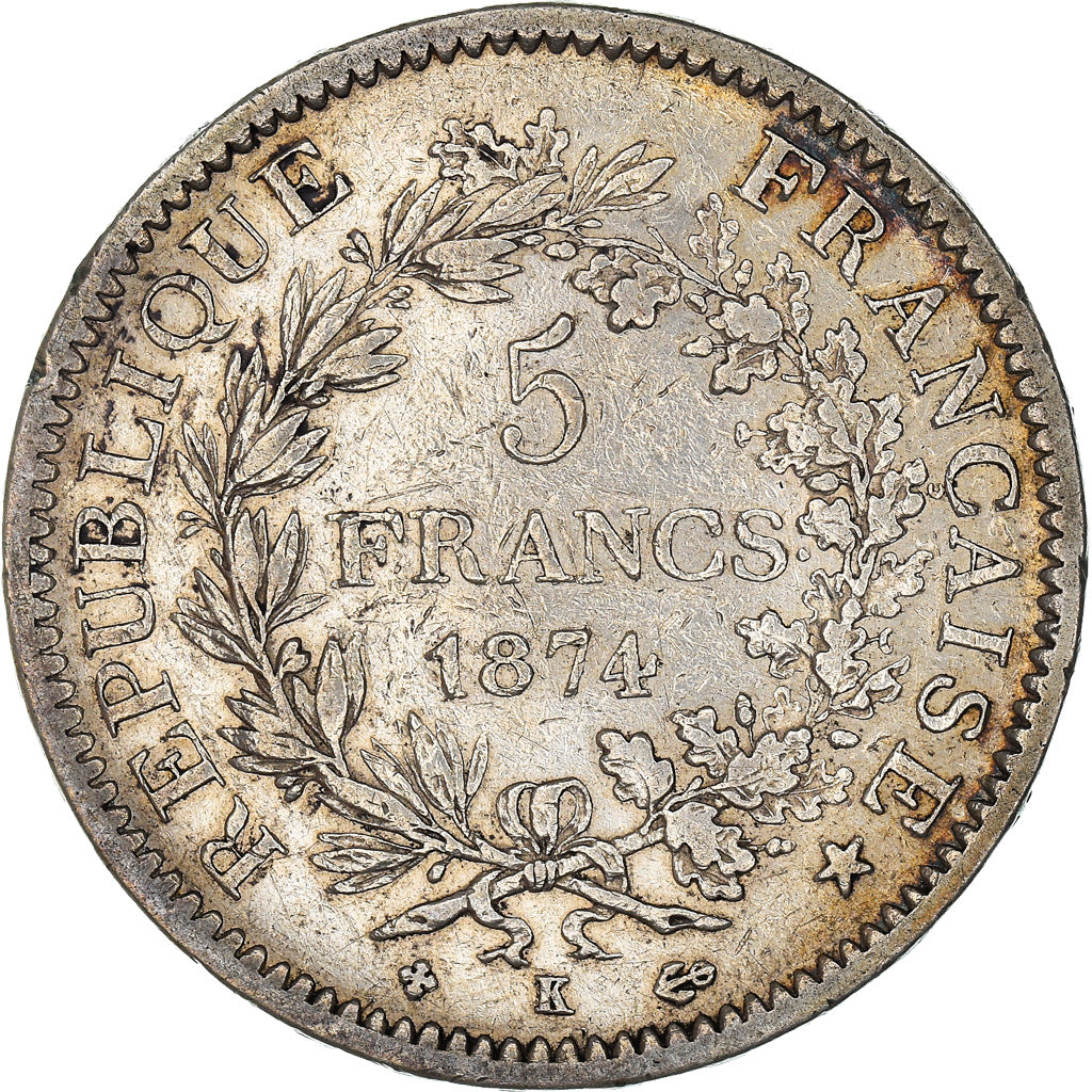 Coin, France, Hercule, 5 Francs, 1874, Bordeaux, VF(30-35), Silver, KM:820.2