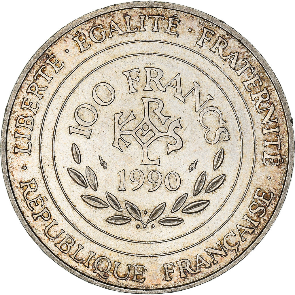 Coin, France, Charlemagne, 100 Francs, 1990, Paris, MS(60-62), Silver, KM:982