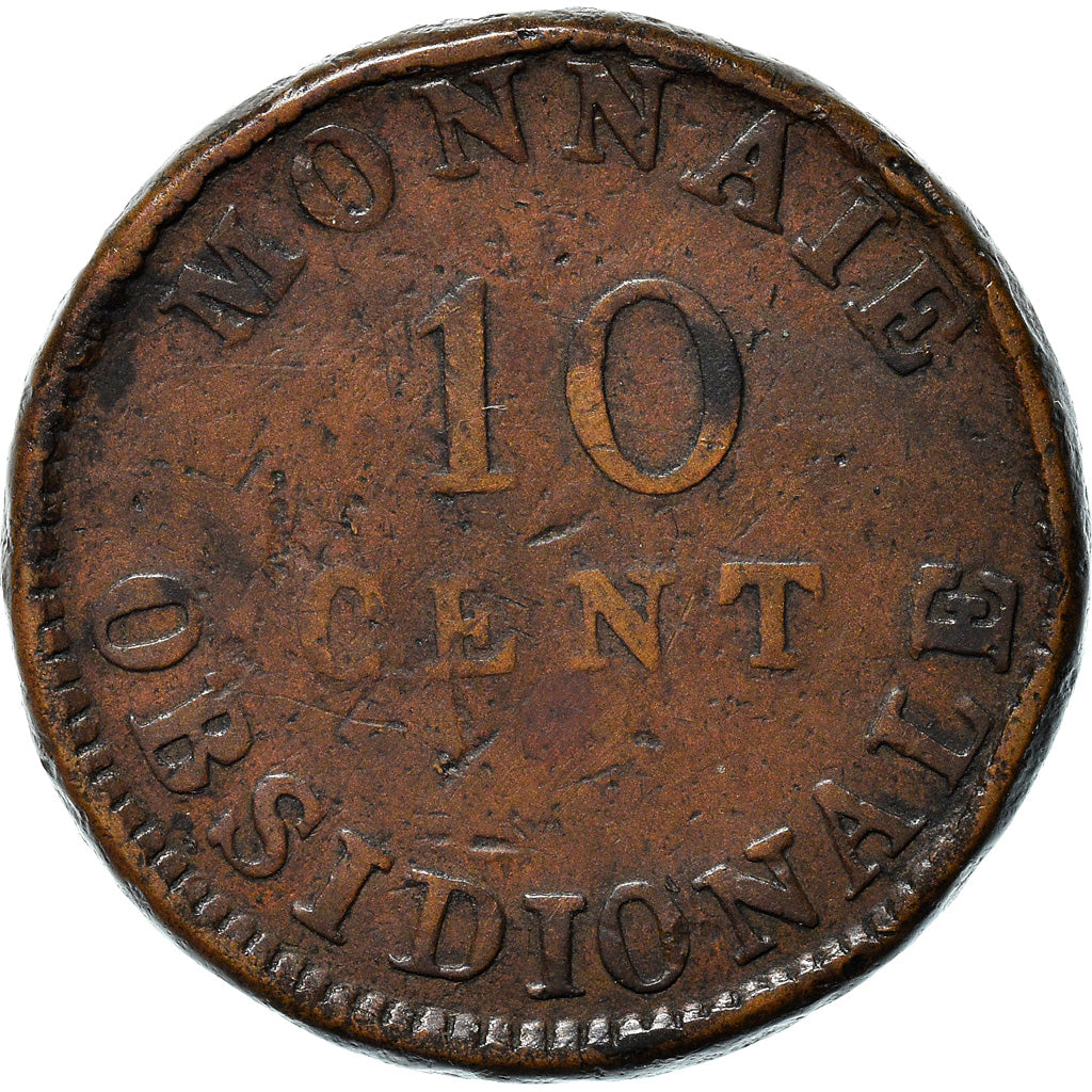 Moeda, França, 10 Centimes, 1814, Anvers, VF(20-25), Bronze, Gadoury:191d