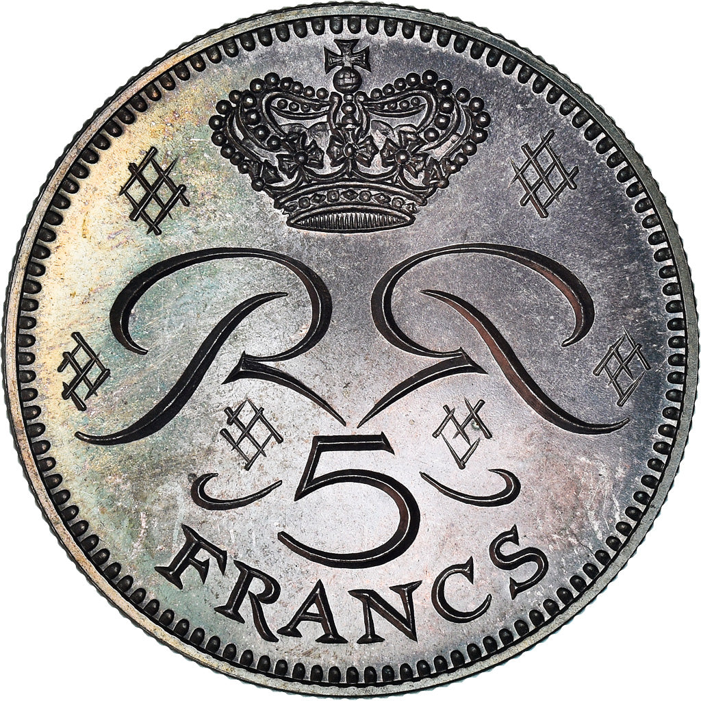 Coin, Monaco, 5 Francs, 1974, ESSAI, MS(64), Silver, KM:E61, Gadoury:MC 153