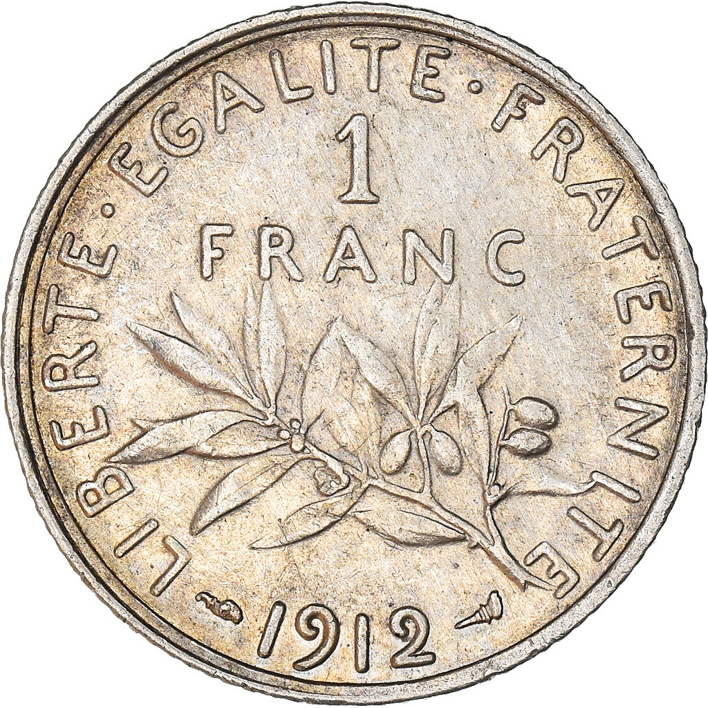 Coin, France, Semeuse, Franc, 1912, Paris, EF(40-45), Silver, KM:844.1