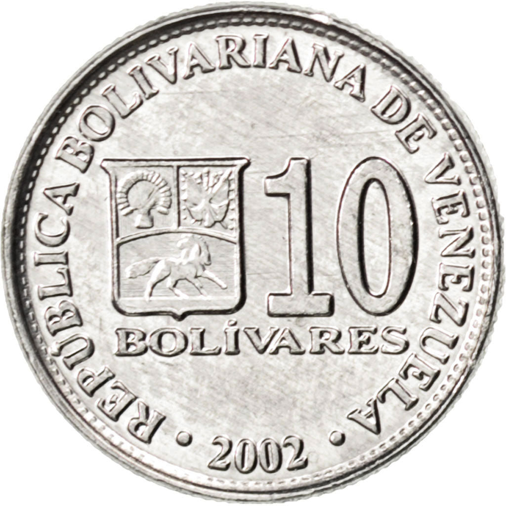 VENEZUELA, 10 Bolivares, 2002, Maracay, KM #80a, MS(63), Aluminum-Zinc, 16.92,..