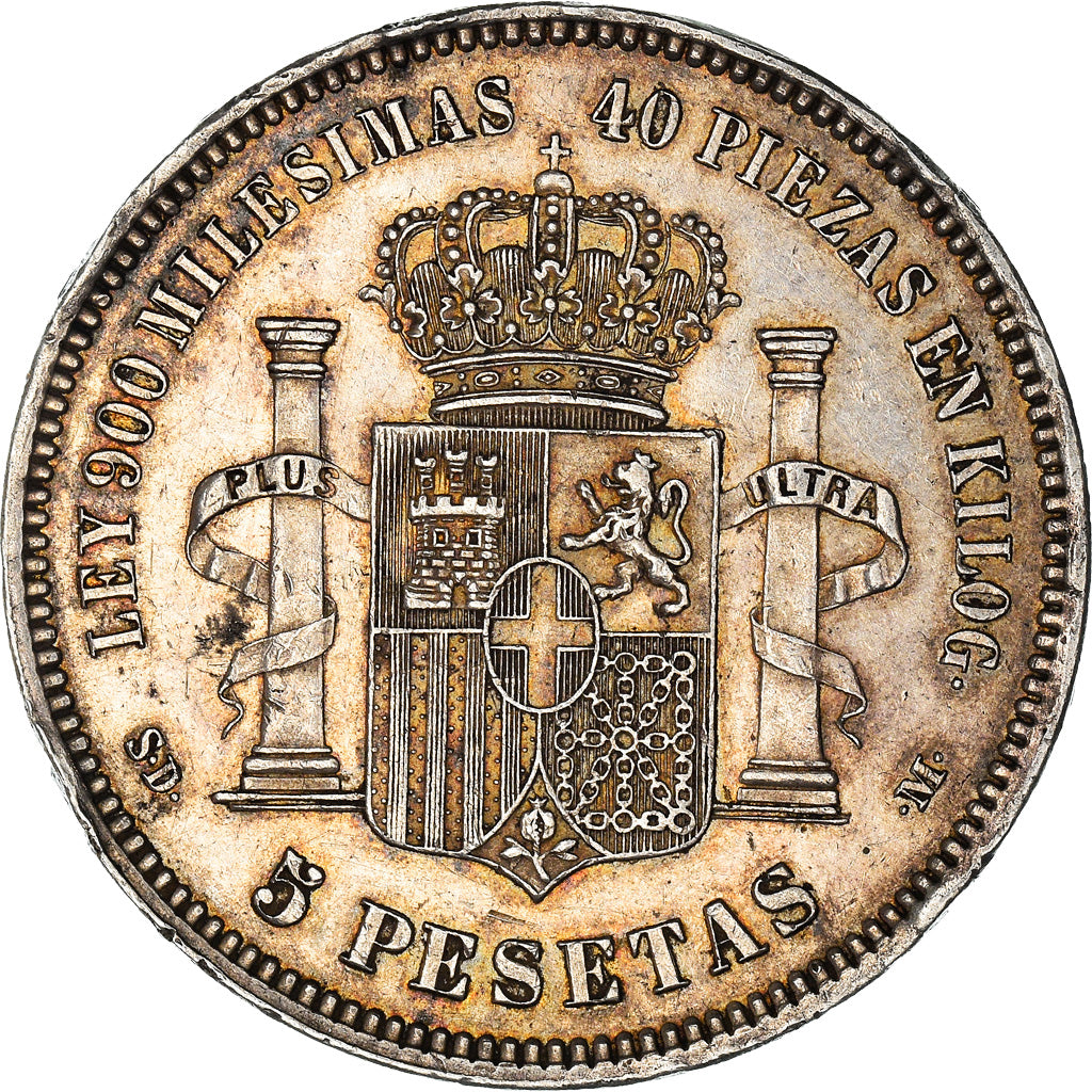 Coin, Spain, Amadeao I, 5 Pesetas, 1871, Madrid, AU(50-53), Silver, KM:666