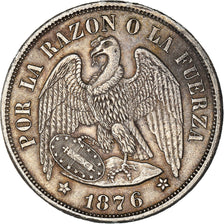 Moneda, Chile, Peso, 1876, Santiago, MBC+, Plata, KM:142.1