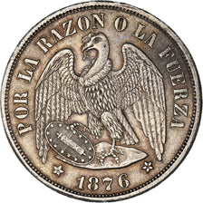 Moneta, Chile, Peso, 1876, Santiago, AU(50-53), Srebro, KM:142.1