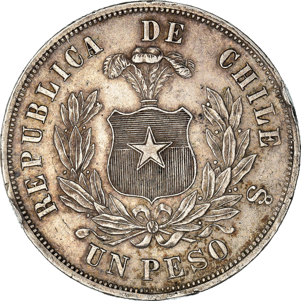 Moneda, Chile, Peso, 1876, Santiago, MBC+, Plata, KM:142.1